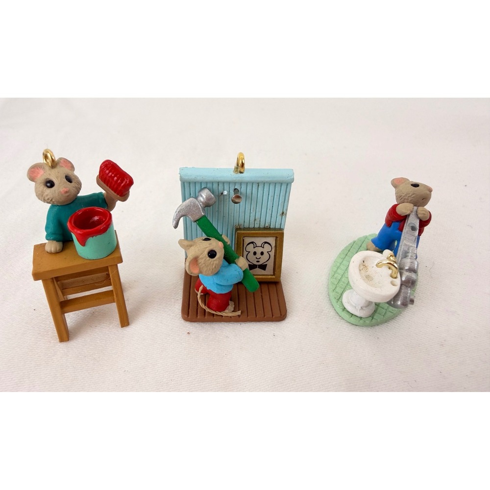 Vintage 1997 Hallmark Keepsake Miniature Mouse Ornaments Set of 3 Home Repair